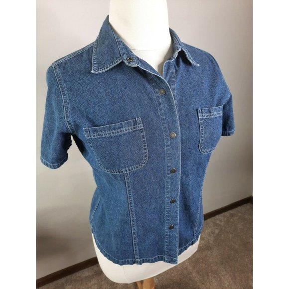 S2 Vtg 90s Blue Jean Western Denim Shirt Snaps L - Picture 9 of 9